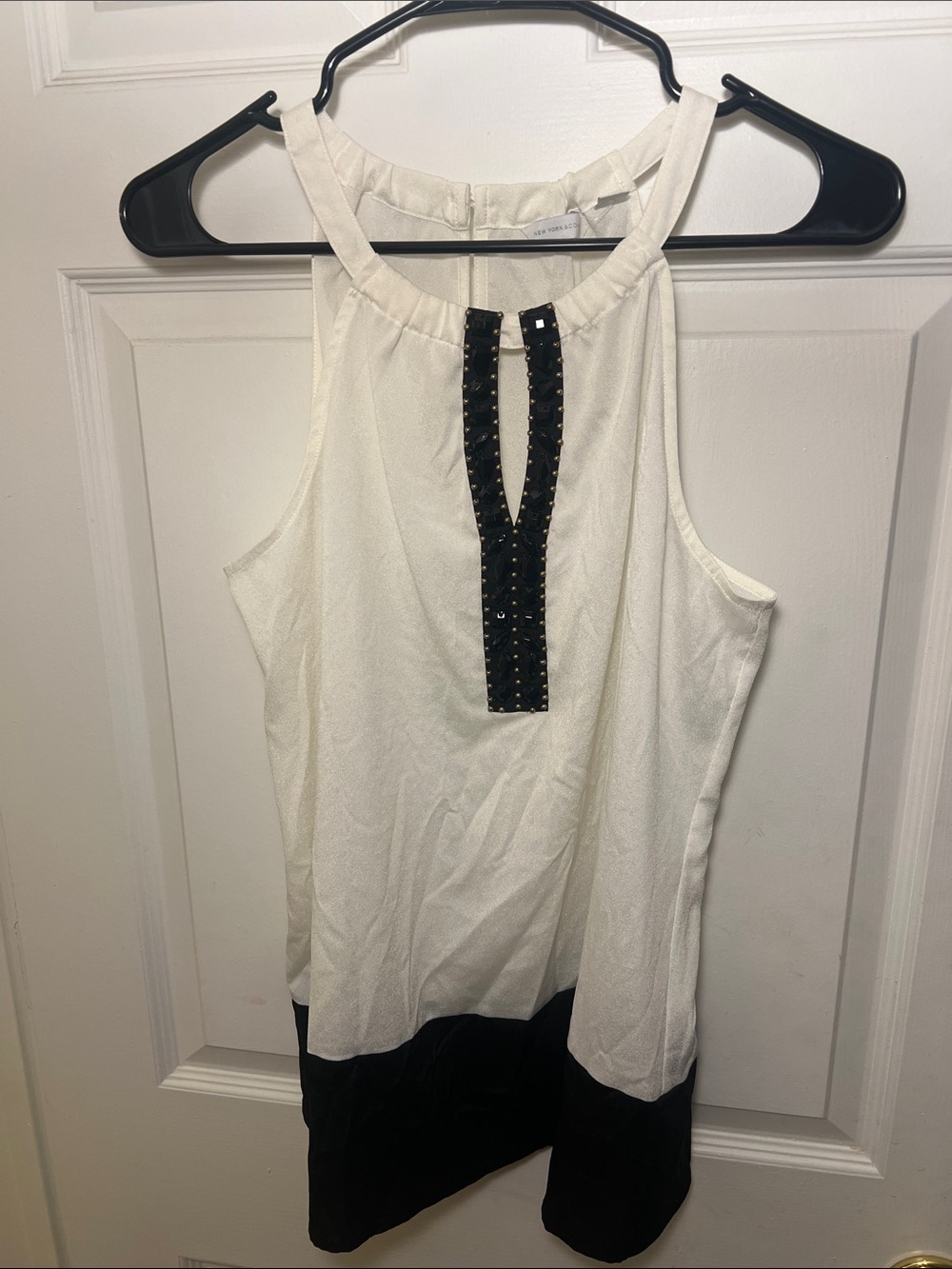 New York & Company White Halter Camisole with Black Stud Accents